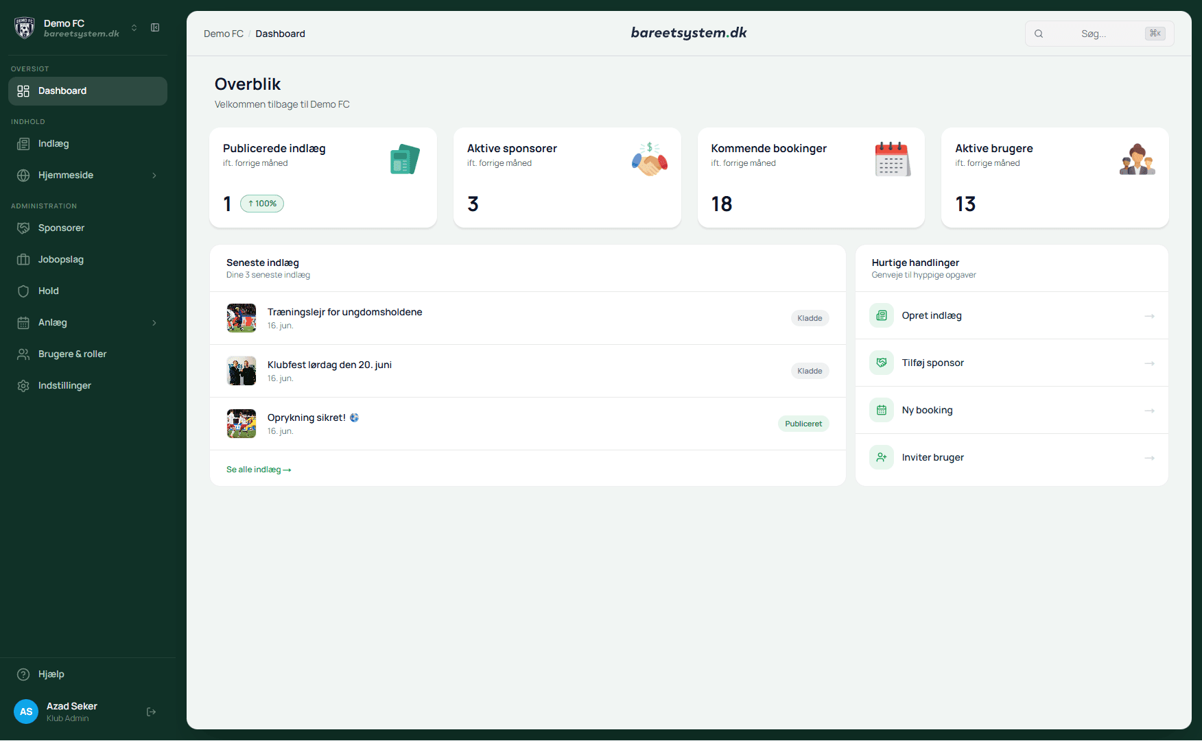Klubadmin dashboard